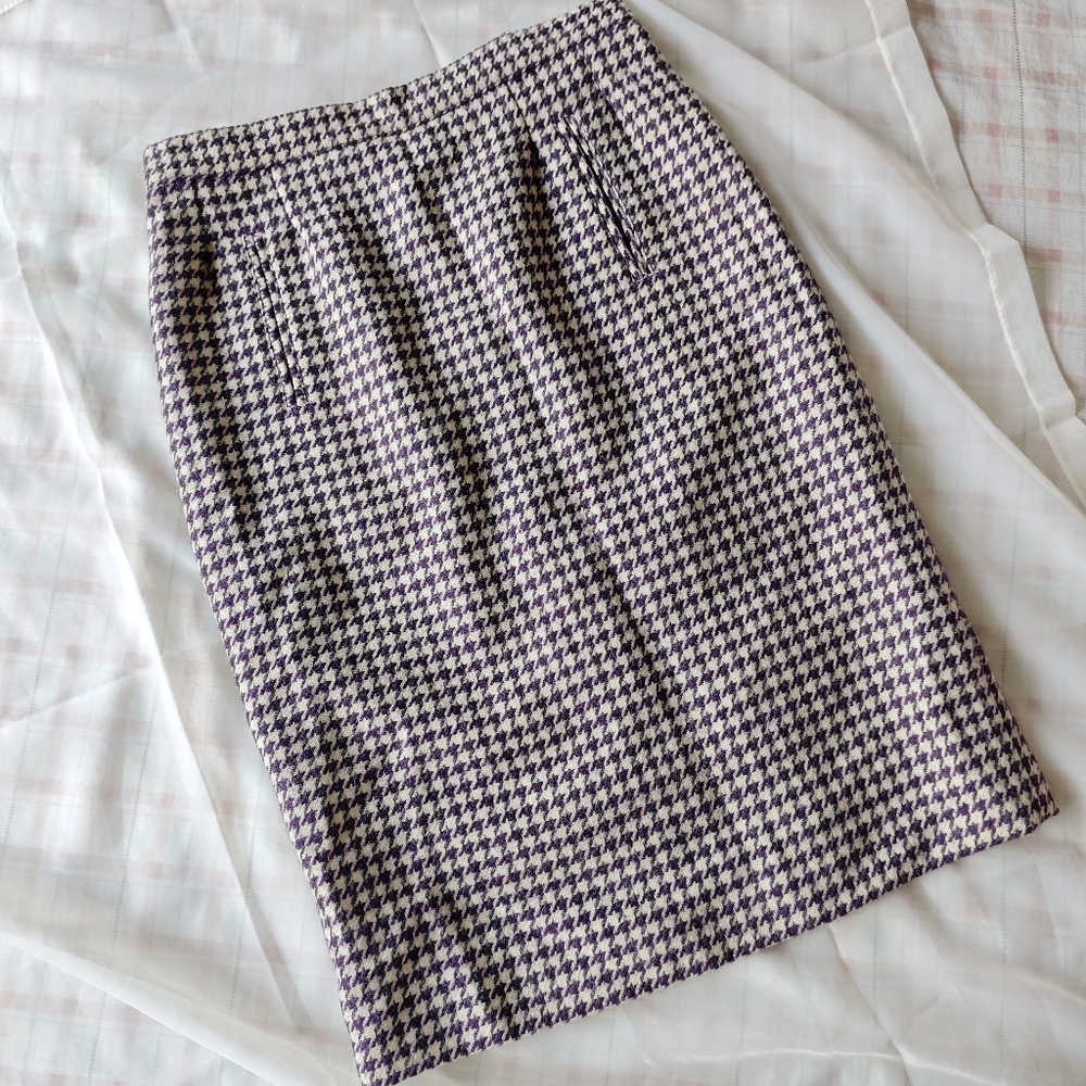 VTG Frong Tamuel Elegant Houndstooth wool Pencil Skirt - Purple and White